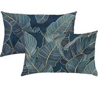 Leaves Cushion Covers 50 x 70, Linen Blue Cushions Waterproof, Soft Comfort Outdoor Garden Cushions, Decorative Throw Pillowcases for Sofa, Bed, Car - Set of 2 Pillow Covers, Ideal Home Decor K3-291