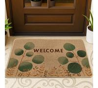 Leaves Door Mat, Natural Welcoming Welcome Branches None Green Rubber Non-Slip Under Doormat Rug Outdoor Decor for Front Door Entryway Patio 29x17 Inch
