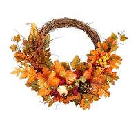 Leaves Door Wreath - 17.72 Inches, | Fall Maple Leaves Wreath Decor | Door Wreaths With Velvety Pumpkin Silk Maple Leaf Natural Pinecones | Farmhouse Thanksgiving & Halloween Decoration