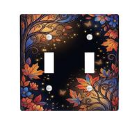 Leaves Double Light Switch Cover Plate, Autumn Artistic Flowers Butterflies Fall Orange Plastic Standard Size Switch Plate Decorative for Bedroom Bathroom Kitchen Entrance Decor