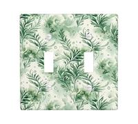 Leaves Double Light Switch Cover Plate, Natural Organic Water Drops Greenery Spring Green Plastic Standard Size Wall Switch Plates Accents for Home Living Room New Apartment Decor