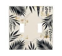 Leaves Double Light Switch Cover Plate, Tropical Modern Geometric Branches Summer Black Plastic Standard Size Wall Switch Plates Accents for Home Living Room Bedroom Bathroom Decor