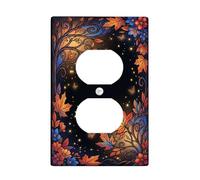 Leaves Duplex Outlet Covers Wall Plate, Autumn Artistic Flowers Butterflies Fall Orange Plastic Standard Size Face Plates for Electrical Outlets for Home Living Room New Apartment Decor