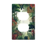 Leaves Duplex Outlet Covers Wall Plate, Nature Bohemian Trees Patterns Summer Green Plastic Standard Size Face Plates for Electrical Outlets for Home Living Room New Apartment Decor