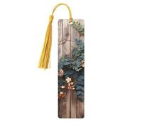 Leaves Floral On Rustic Wood Wooden Bookmarks 5 Pcs,Handmade Double-Sided Printed Book Marks Page Markers with Gold Tassels Book Accessories Gift for Book Lovers Women Men