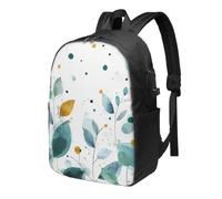 Leaves Flower Laptop Backpack Polka Dot Travel Backpack 17inch Water Resistant Carry on Rucksack with USB Charging Port College Bookbag School Work Bag for Women Men