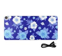 Leaves Flowers Blue Print Heated Desk Mat Large Heated Desk Pad with 3 Heating Levels PU Leather Writing Pad and Blotter for Office Work Home Decor, 35.4x15.7in