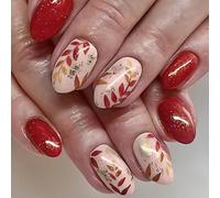 Leaves Full Covers Stick On Nails Artificial Nails Glittering False Nails Thanksgiving Press On Nails For Autumn Winter