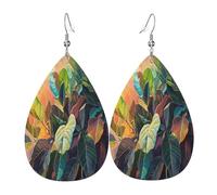 Leaves glowing Women's Teardrop Leather Earrings - Lightweight PVC Dangle Earrings, 925 Silver Hooks, Double-Sided Prints | Hypoallergenic Gift