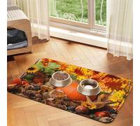 Leaves Happy Thanksgiving Day Pumpkin Patterned Pet Feeding Mat with Water-Absorbing PU Top & Rubber Base - Anti-Slip Dog Cat Food Mat for Cats, Dogs & Pets, 40x60cm