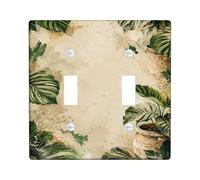 Leaves Kitchen Double Light Switch Cover Plate, Botanical Tropical Pot Speckles Summer Green Plastic Standard Size Decorative Wall Plates for New Apartment Home Bedroom Office Decor