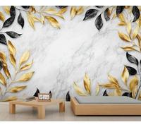 Leaves Marble Mural White-Marble Wallpaper Abstract Luxury Wall Mural Panoramic Office Reception Studio Backdrop Custom Photo Wallpaper (Non-self-Adhesive)