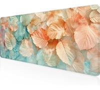 Leaves Mouse Mat 100 x 40cm Large Gaming Mouse Pad Yellow Keyboard Mat Stitched Edges, Non Slip Rubber Base, Waterproof Soft Cloth, Computer Accessories for Home Office Decor, Gifts PjY10076 R-M