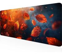 Leaves Mouse Mat 70 x 30cm Large Gaming Mouse Pad Yellow Keyboard Mat Stitched Edges, Non Slip Rubber Base, Waterproof Soft Cloth, Computer Accessories for Home Office Decor, Gifts PjY7912 4-0