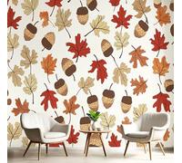 Leaves Nuts Wallpaper,Mixed Colors Silk Wallpaper 350×256 Cm Durable Easy to Clean, Easy to Install Acorns, Maple Leaves Suitable for Bedroom, Living Room, Kitchen, Bathroom Decoration