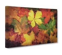 Leaves On An Autumn Forest Canvas Print | Gallery Wrapped 30mm Frame Wall Art | 24x16 inches | Ready to Hang | Modern Floral Picture | Living Room Bedroom Lounge Office