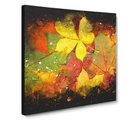 Leaves on an Autumn Forest Paint Splash Canvas Print | Gallery Wrapped 30mm Frame Wall Art | 20x20 inches | Ready to Hang | Modern Floral Picture | Living Room Bedroom Lounge Office