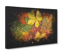 Leaves on an Autumn Forest Paint Splash Canvas Print | Gallery Wrapped 30mm Frame Wall Art | 30x20 inches | Ready to Hang | Modern Floral Picture | Living Room Bedroom Lounge Office