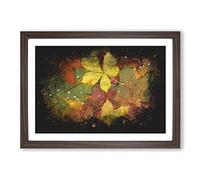 Leaves on an Autumn Forest Paint Splash Framed Print | A2 Walnut Framed Wall Art | Ready to Hang | Modern Floral Picture | Living Room Bedroom Lounge Office