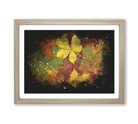 Leaves On An Autumn Forest Paint Splash Modern Art Framed Print | A2 Oak Framed Wall Art | Ready to Hang | Modern Floral Picture | Living Room Bedroom Lounge Office