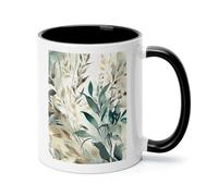 Leaves on White Background Ceramic Coffee Mug with Handle 11 Ounces, Porcelain Mug Coffee Cup Tea Mug Water Cup Ideal for Coffee,Tea,Latte,Cappuccino,Microwave & Dishwasher Safe Unique Gift Cup