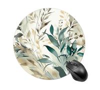 Leaves on White Background Round Mouse Pad, Non-Slip Rubber Base Waterproof Washable, Computer Mouse Mat for Office Gaming Studying, Premium-Textured Durable Portable Circle Mousepad for Desktop PC No
