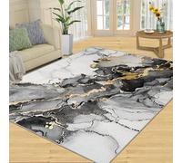 Leaves Plant, Area Rugs, 3D Luxurious Tropical RainForest Palm Leaves Large Area Rug, Shock Absorption Carpet High Density For Bedroom Living Room(Black and White Marble,120 x 180 cm)