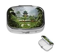 Leaves Plants Pill Box 2 Compartment Round Metal Pill Case for Purse & Pocket, Portable Medicine Organizer Travel Pillbox Daily Pill Container Holder to Hold Vitamins, Fish Oil