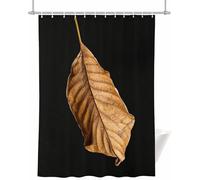 Leaves Short Shower Curtain Black 180x150 cm (150cm Drop) - Mould Resistant & Waterproof Polyester Fabric with Hooks, Washable for Bathroom Wet Room A-1060