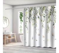 Leaves Shower Curtain, 180 x 180 cm Mould and Mildew Resistant Bathroom Curtain with 12 Hooks Waterproof Polyester Fabric Bathtub Curtain Washable Quick-Drying Green Leaf Plants Bathroom Curtain