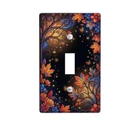 Leaves Single Light Switch Cover Plate, Autumn Artistic Flowers Butterflies Fall Orange Plastic Standard Size Switch Plate Decorative for Bedroom Bathroom Kitchen Entrance Decor (Single)