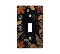 Leaves Single Light Switch Cover Plate, Autumn Floral Flowers Ferns Fall Black Standard Size Switch Plate Decorative for Living Room Bedroom Home Office Decor