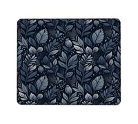 Leaves Small Mouse Pad, Botanical Modern Flowers Buds Fall Navy Square Rubber Smooth Stitched Edge Cloth Mousepad Desk Accessories for Gaming Computer Laptop Square 8x10 Inch