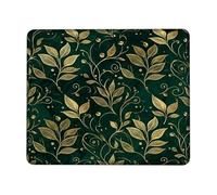 Leaves Small Mouse Pad, Elegant Nature-Inspired Swirls Gold Accents Fall Green Square Rubber Smooth Aesthetic Desk Mousepads Desk Decor for Office Home Dorm Laptop Square 8x10 Inch