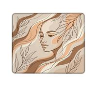 Leaves Small Mouse Pad, Modern Abstract Waves Curves Fall Beige Square Rubber Washable Mini Travel Desk Mousepad Accessories for Office Home Computer Laptop Square 8x10 Inch