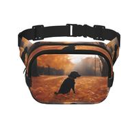Leaves with Dogs Square Double-Layer Waist Bag for Outdoor Activities Such as Sports, Travel, Hiking, Cycling