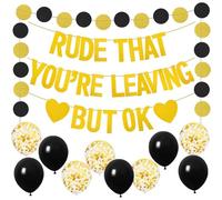 Leaving Decorations, Bon Voyage Decorations, Leaving Party Decorations - HSC Good Luck Banner with Gold Glitter Letters, Black Gold Garland & 10 Balloons for Farewell Parties
