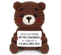 Leaving Gifts for Colleagues Women, Handmade Crochet Bear Work Colleague Coworker Gift for Christmas Farewell New Job Birthday Thank You Bestie Friend - Adorable Desk Decor with Heartfelt Message