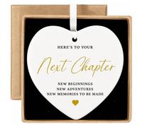 Leaving Gifts for Colleagues Women, Heart-Shaped Ceramic Hanging Ornament with Inspirational 'Next Chapter' Message, New Job Congratulations Farewell Present for Her, Coworker Moving On Good Luck Gift