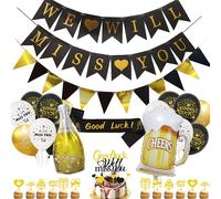 Leaving Party Decorations Balloon Banner - 33 Pcs Gold Black We Will Miss You Banners Good Luck Sash Balloons Triangle Flag Cake Topper for Retirement Graduation Office Work Going Away Themed Party