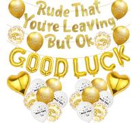 Leaving Party Decorations Balloons Banner - 31 Pcs Rude That You're Leaving But Ok Gold Glitter Banner You Good Luck Foil Balloon for Retirement Graduation Office Work Going Away Themed Party