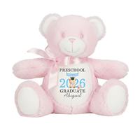 Leaving Preschool Gift Cuddly Toy - Personalised Pre School Graduate 2026 Blue Bear Customised Teddy Toddlers and Kids Plush Named Nursery Starting School Leaver Party Last Day Soft Plushie - Pink Ted