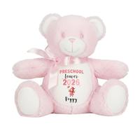 Leaving Preschool Gift Cuddly Toy - Personalised Pre School Graduate 2026 Pink Girl Customised Teddy Toddlers and Kids Plush Named Nursery Starting School Leaver Party Last Day Soft Plushie - Pink Ted