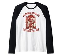 Leaving Reality Entering Fiction Retro Book Reader Design Raglan Baseball Tee