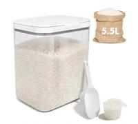 LEAWALK 5.5L Rice Container, Flour Sugar Storage Containers BPA Free, Air tight Plastic Kitchen and Pantry Organization Bin for Pet Food/Dry Food/Cereal/Oat/spaghetti/snack (5.81Qt White)