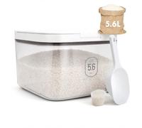 LEAWALK Rice Container 5.6L, Flour Sugar Storage Containers BPA Free, Air tight Plastic Kitchen and Pantry Organization Bin for Pet Food/Dry Food/Cereal/Oat/spaghetti/snack (5.92Qt White)