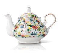 LEAZUL 33.8 oz Porcelain Tea Pot Luxury Gold Floral Ceramic Teapot Waterpot Tea Maker for Blooming Loose Leaf Tea Coffee Milk Chrismas Women Gift Housewarming Home Kitchen Décor Mint