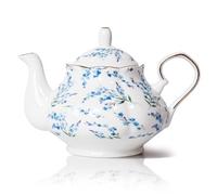 LEAZUL 33.8 oz Porcelain Tea Pot Luxury Gold Floral Ceramic Teapot Waterpot Tea Maker for Blooming Loose Leaf Tea Coffee Milk Chrismas Women Gift Housewarming Home Kitchen Décor Blue Blossom