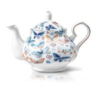 LEAZUL 33.8 oz Porcelain Tea Pot Luxury Gold Trim Floral Ceramic Teapot Waterpot Tea Maker for Blooming Loose Leaf Tea Coffee Milk Chrismas Women Gift Housewarming Home Kitchen Décor (Butterfly)