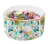 LEAZUL Ceramic Paper Clip Holder Gold Line Paper Clip Dispenser Organizer for Desk Cute Floral Pattern Office Binder Clip Holder Bobby Pin and Hair Clip Holder Gift for Office Mint Flowers